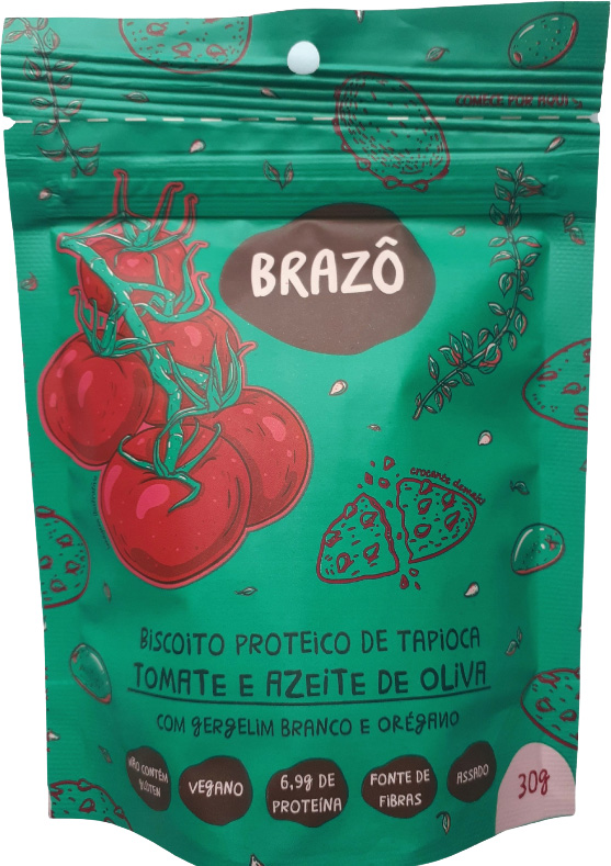 BRAZÔ BISCOITO PROTEICO DE TAPIOCA, TOMATE E AZEITE DE OLIVA COM GERGILIM BRANCO E ORÉGANO